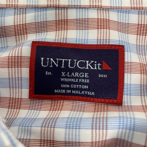 UNTUCKit Mixon WF Men's XL White Red Blue Plaid Long Sleeve Button Front Shirt - Picture 4 of 5